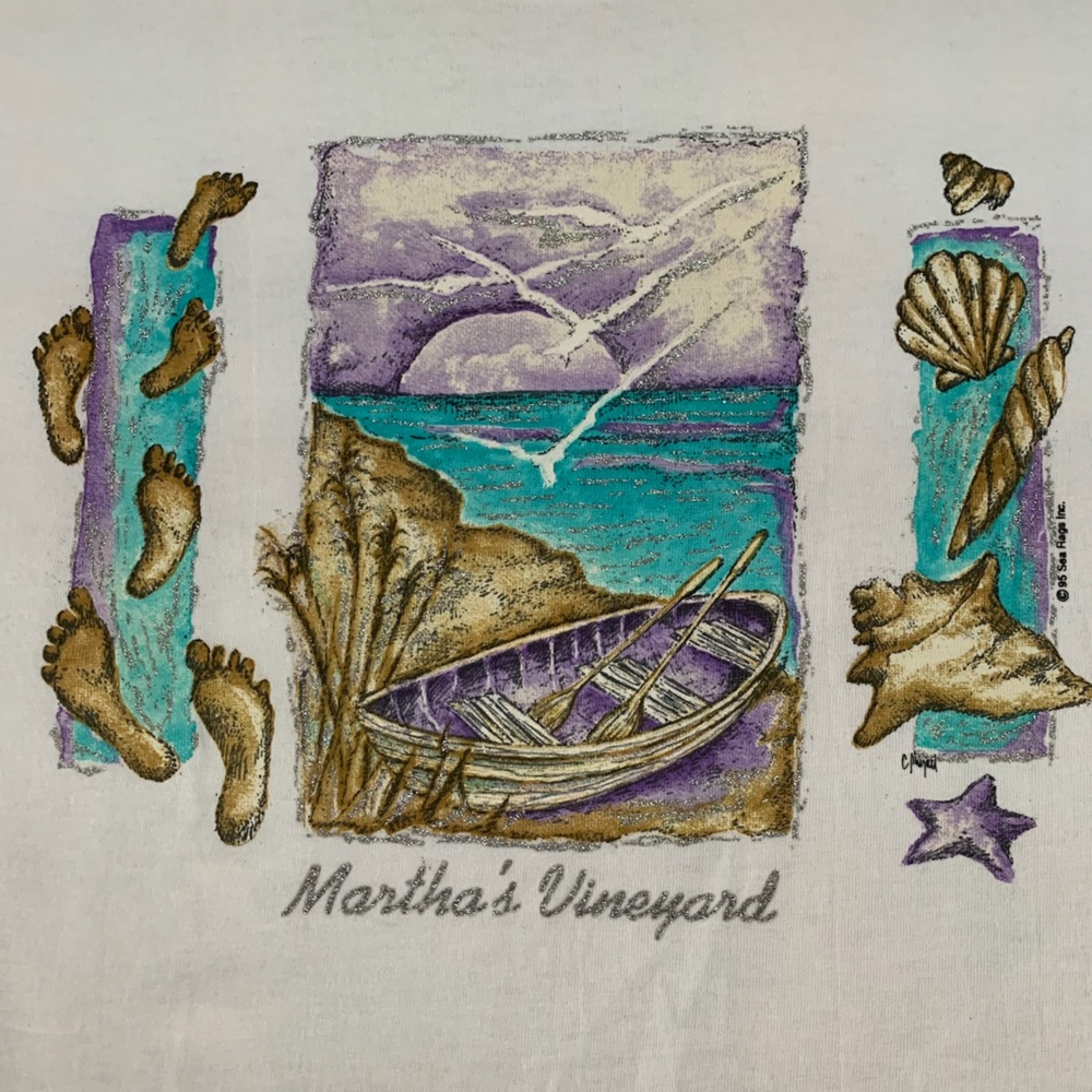 Vintage 1995 Martha's Vineyard Shell Footprint Boat Beach Scene Seagull … - Picture 10 of 16